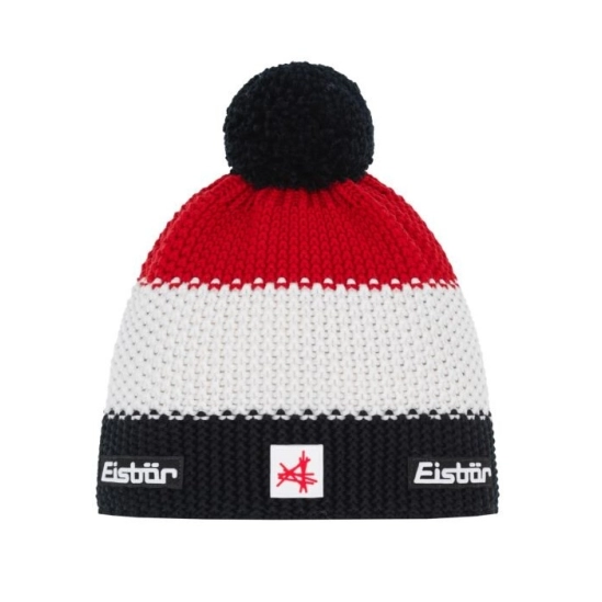 Eisbär Star Pompon MÜ SA black-white-ketchup čepice s bambulí