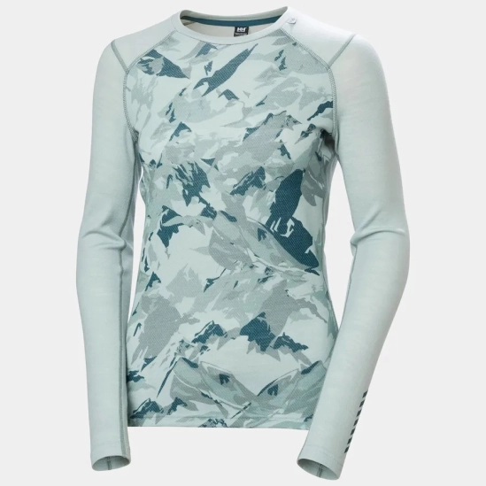 Helly Hansen Lifa Merino Midweight Graphic Crew Green mist dámské funkční triko
