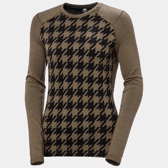 Helly Hansen Lifa Merino Midweight Graphic Crew Sepia Hound dámské funkční triko