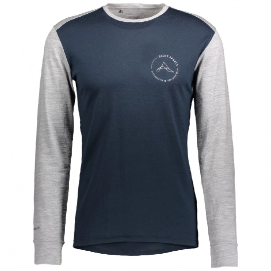 Scott Defined Merino LS dark blue /light grey melange pánské triko