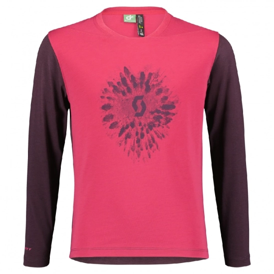 Scott JR Trail 20 DRI LS carmine pink/dark purple dětské triko