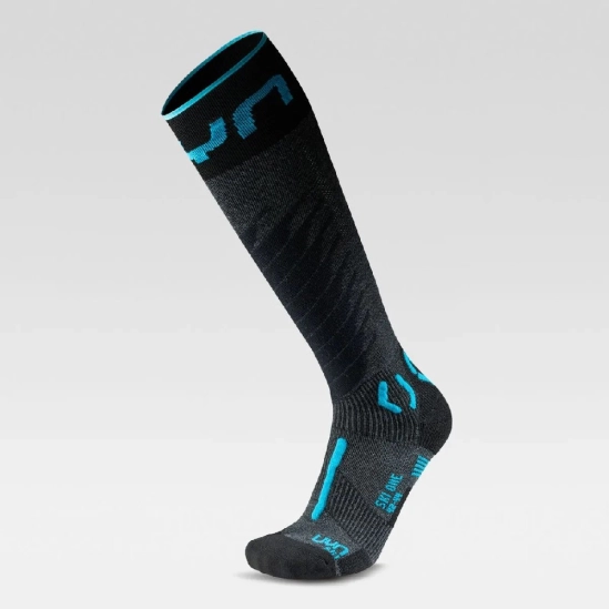 UYN Ski One Merino Socks Man Anthracite/Turquoise lyžařské podkolenky